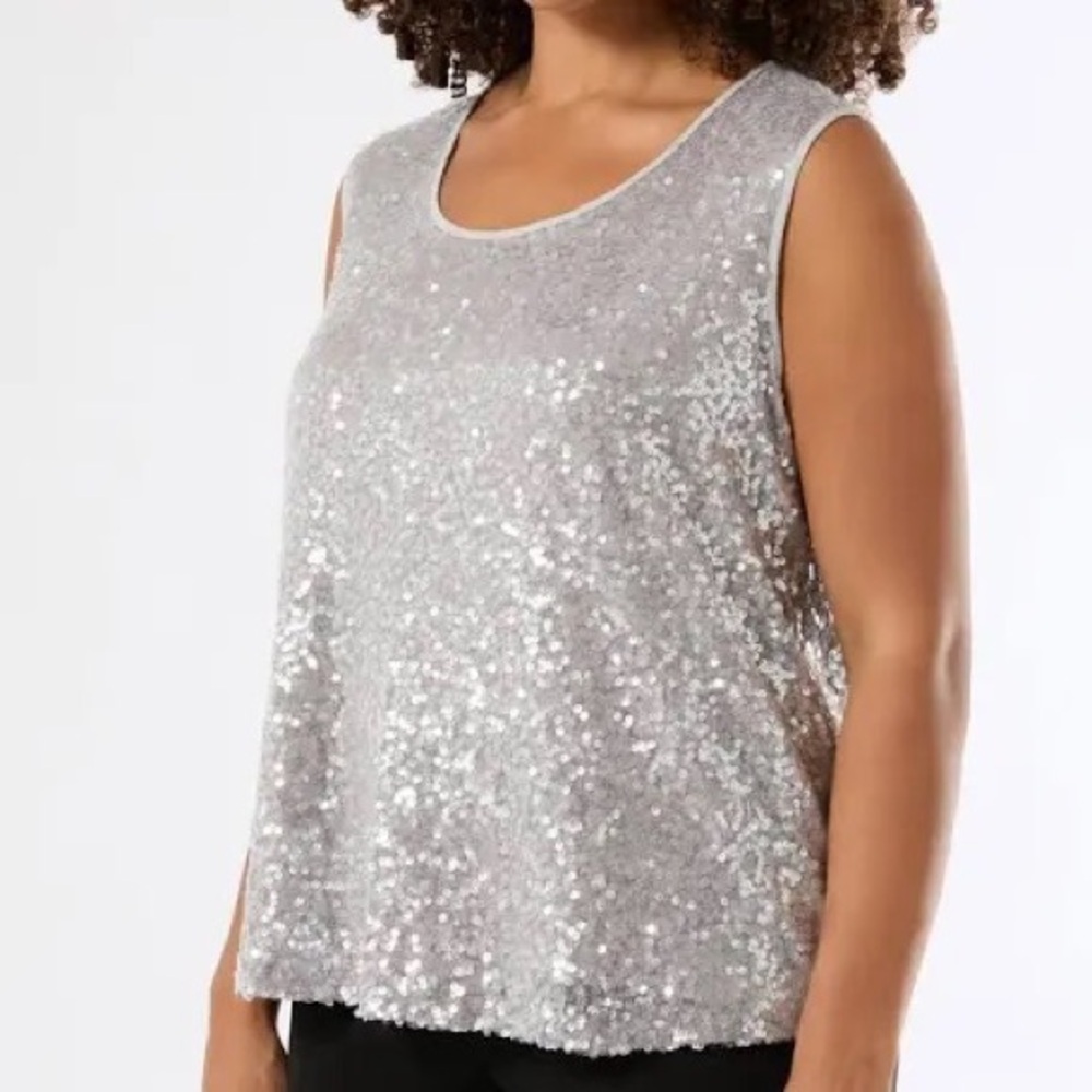 Chico’s Sequin Party Tank Top - Silver
